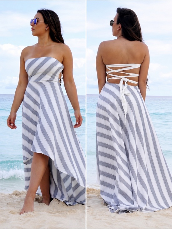 Cosygal Dresses & Skirts - NEW Cosygal Striped High-Low Maxi Dress, Bandage Dress, Backless, Blue/White MED